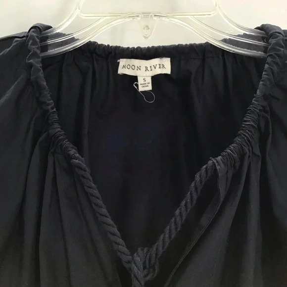 Moon River Anthropologie Puff-Sleeve Dress Fit & Flare Summer Casual Navy Size S - Picture 6 of 9